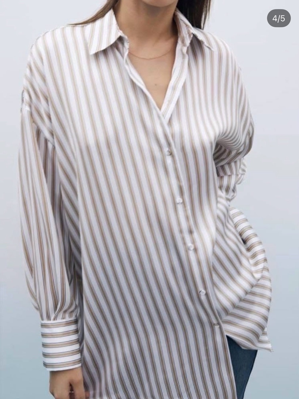 Zara EUC Striped Silk Satin Effect Relaxed Fit Button Down Shirt Blouse Size S